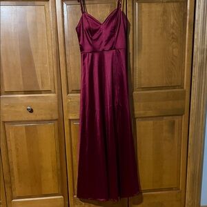 Macy's Deep Burgundy Satin Maxi Slip Dress with Spaghetti Straps